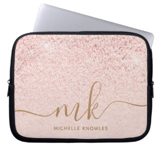 トレンディーバラ金ゴールドファンシーグリッターイニシャルと名前 ラップトップスリーブ