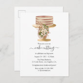 トレンディーバラ金ゴールド及び金ゴールドフローラケーキ切断 インビテーションポストカード (正面/裏面)