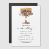 トレンディーバラ金ゴールド及び金ゴールドフローラケーキ切断 マグネット招待状 (正面/裏面)