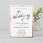 トレンディーバラ金ゴールド書道結婚スクリプト 箔招待状 (立ち正面)