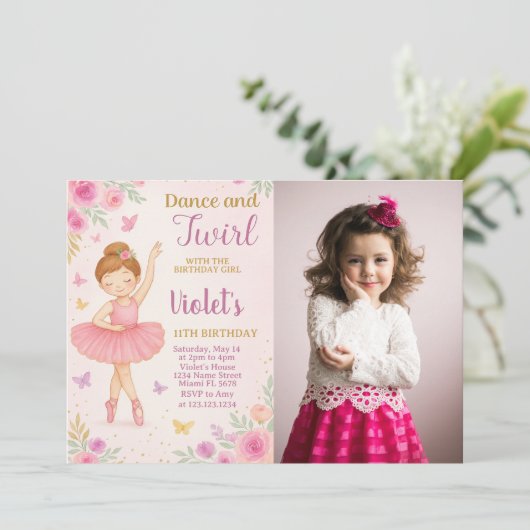 トレンディーバレリーナ誕生日招待状と写真 招待状 (スタンド正面)