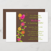 トレンディーバード&フラワーズ誕生日招待状 招待状 (正面/裏面)