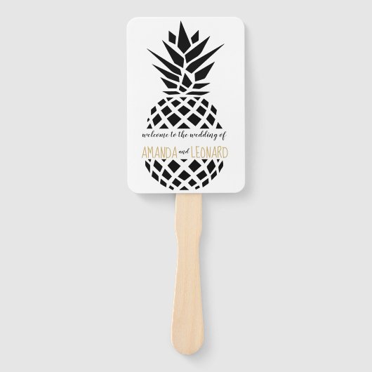 トレンディーパイナップル編集可能カラーウェディングプログラム ハンドファン (正面)