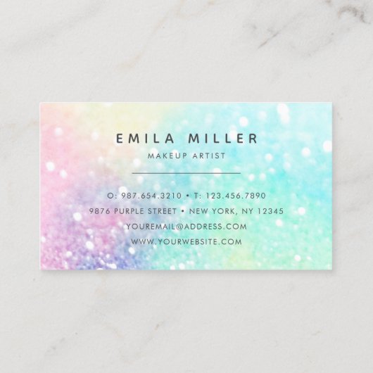 トレンディーパステルグリッターメイクアップアーティストヘアサロン 名刺 (裏面)