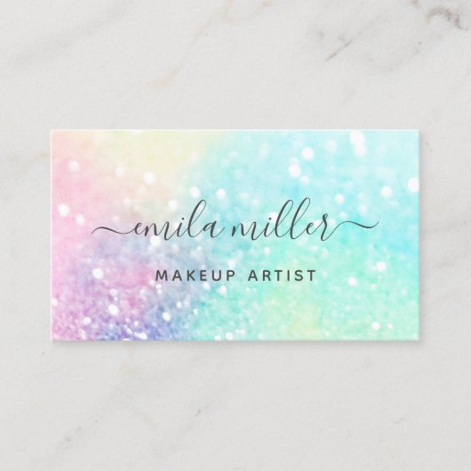 トレンディーパステルグリッターメイクアップアーティストヘアサロン 名刺 (正面)