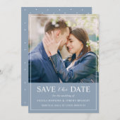 トレンディーパステルダスティブルーカラーシンプルシック写真 セーブザデート (正面/裏面)