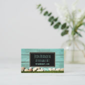 トレンディーパステルティール(緑がかった色)アクアロックス&ウッドアートデザイン 名刺 (スタンド正面)