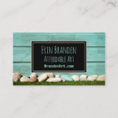 トレンディーパステルティール(緑がかった色)アクアロックス&ウッドアートデザイン 名刺 (正面)