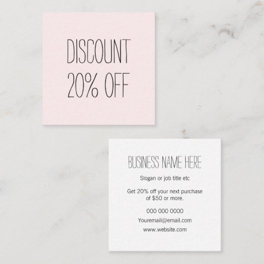 トレンディーパステルピンクミニマリストモダン割引カード 割引カード (正面/裏面)