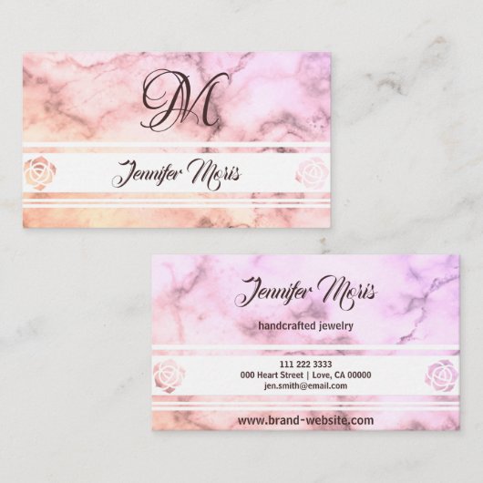 トレンディーパステルマーブルピンクベージュウィズモノグラム 名刺 (正面/裏面)
