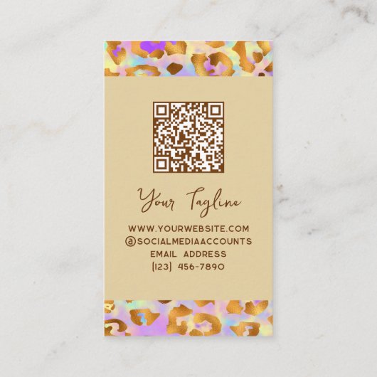 トレンディーパステルモダン金ゴールドレオパード印刷QRコード 名刺 (裏面)