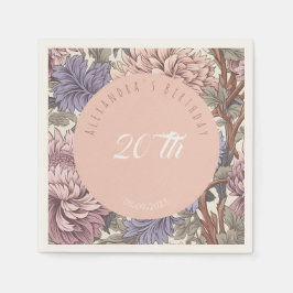 トレンディーパステルレトロフローラピンクブルー誕生日 スタンダードカクテルナプキン