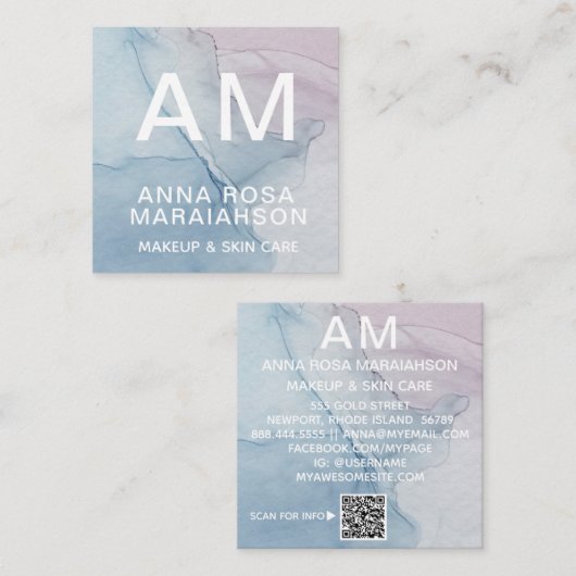 *~*トレンディーパステル抽象芸術アートQRロゴ写真 スクエア名刺 (正面/裏面)