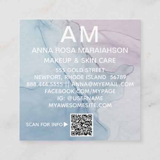 *~*トレンディーパステル抽象芸術アートQRロゴ写真 スクエア名刺 (裏面)