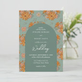 トレンディーパステル色レトロなグルーヴ結婚ィー花 招待状 (スタンド正面)