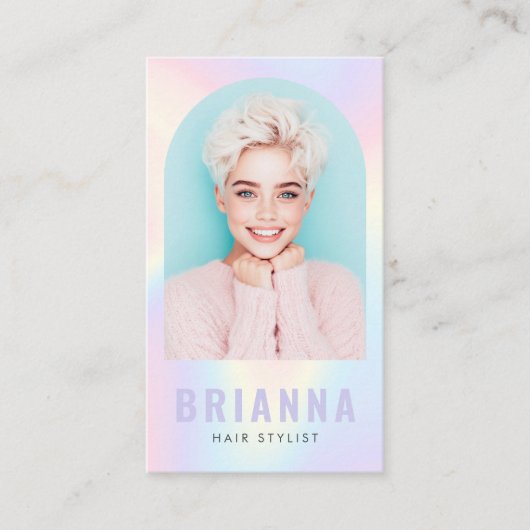 トレンディーパステル虹のアーチ縁ど写真 名刺 (正面)