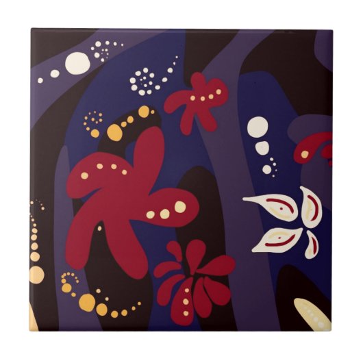 トレンディーパターンアクセサリー、黒い紫の抽象芸術 タイル (正面)