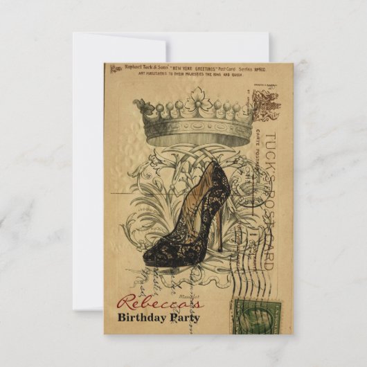 トレンディーパリガーリーシアスティレット誕生日カード 招待状 (正面)