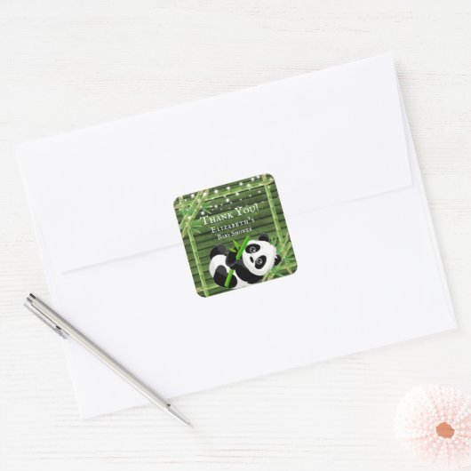 トレンディーパンダベアーバンブーベビーシャワーありがとう スクエアシール (封筒)