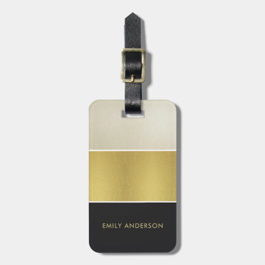 トレンディーパーエレガントル銀金ゴールドブラックストリップ ラゲッジタグ (正面縦)