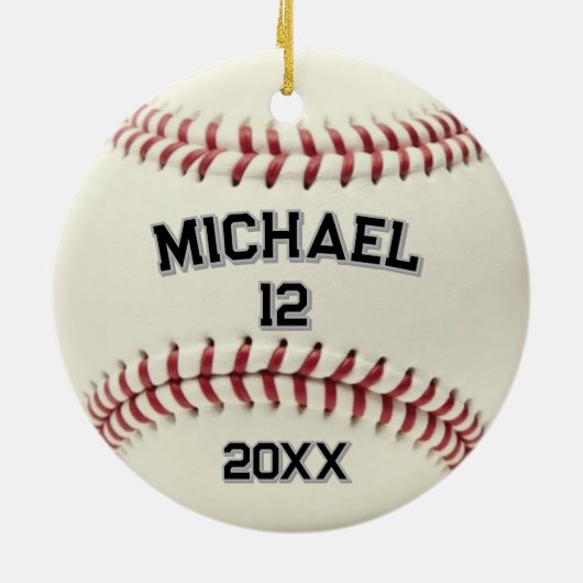 トレンディーパーソナライズされたの野球名と番号 セラミックオーナメント (裏面)