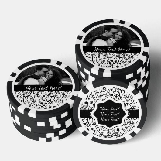 トレンディーパーソナライズされたハートとラブドードルパターン ポーカーチップ (積み重ね)