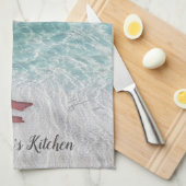 トレンディーパーソナライズされたピンクフラミンゴ熱帯ビーチ キッチンタオル (四つ折り)