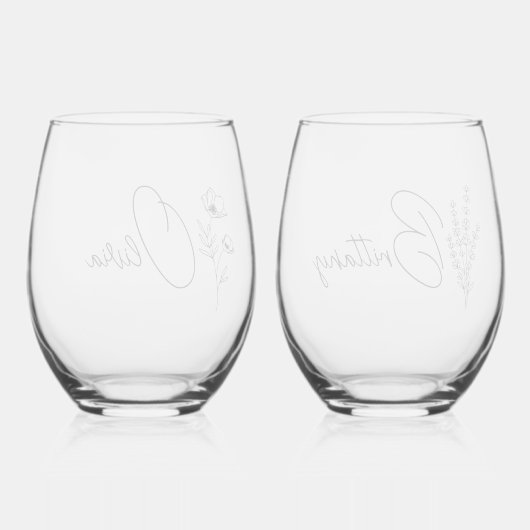 トレンディーパーソナライズされたフローラ ステムなしワイングラス (裏面)