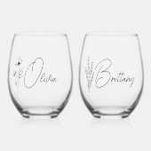 トレンディーパーソナライズされたフローラ ステムなしワイングラス (正面)