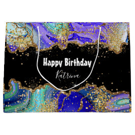 トレンディーパーソナライズされたブルー金ゴールドアゲットマーブル ラージペーパーバッグ