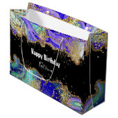 トレンディーパーソナライズされたブルー金ゴールドアゲットマーブル ラージペーパーバッグ (正面アングル)