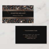 トレンディーパーソナライズされたレオパードブラック金ゴールドグリッター 名刺 (正面/裏面)