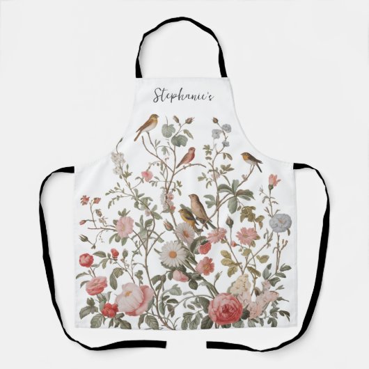 トレンディーパーソナライズされた名wildflowers & birds エプロン (正面)