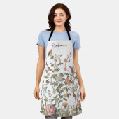 トレンディーパーソナライズされた名wildflowers & birds エプロン (着用した状態)