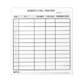 トレンディーパーソナライズされた毎月の請求トラッカー ノートパッド (正面)