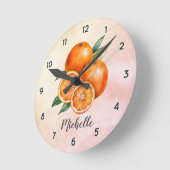 トレンディーパーソナライズされた水彩オレンジフルーツ ラウンド壁時計 (傾斜)