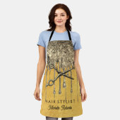 トレンディーパーソナライズされた金ゴールドグリッター エプロン (着用した状態)