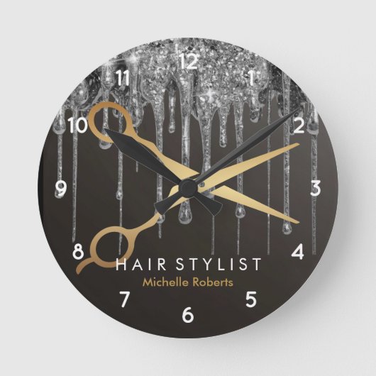 トレンディーパーソナライズされた銀モダン髪型 ラウンド壁時計 (正面)