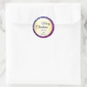 トレンディーパープルグリッタースパークルスターズ金ゴールドクリスマス ラウンドシール (バッグ)