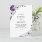 トレンディーパープルグレー水色フローラ結婚ズ 招待状 (スタンド正面)