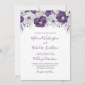 トレンディーパープルシルバーウォーターフローラ結婚ズ 招待状 (正面)