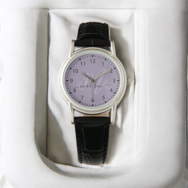 トレンディーパープルスタイリッシュモノグラムイニシャルと名前 腕時計 (クリエイターアップロード済み)