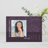 トレンディーパープルダマスクフォト卒業招待状 招待状 (スタンド正面)