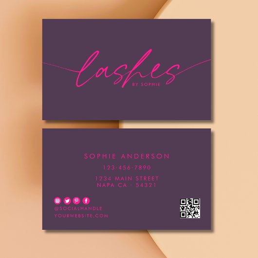 トレンディーパープルピンクまつげエクステンションまつげ 名刺