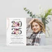 トレンディーパープルフローラバラ金ゴールド写真卒業 招待状 (スタンド正面)