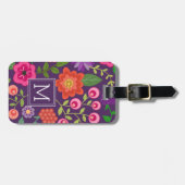トレンディーパープルフローラルパターカスタムンとモノグラム ラゲッジタグ (正面横)