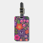 トレンディーパープルフローラルパターカスタムンとモノグラム ラゲッジタグ (正面縦)