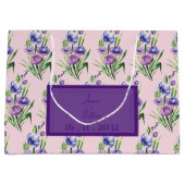 トレンディーパープルブルーフローラルパターン結婚式の引き出物 ラージペーパーバッグ (正面)