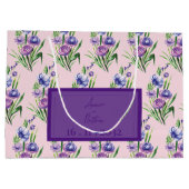 トレンディーパープルブルーフローラルパターン結婚式の引き出物 ラージペーパーバッグ (裏面)