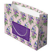 トレンディーパープルブルーフローラルパターン結婚式の引き出物 ラージペーパーバッグ (裏面アングル)